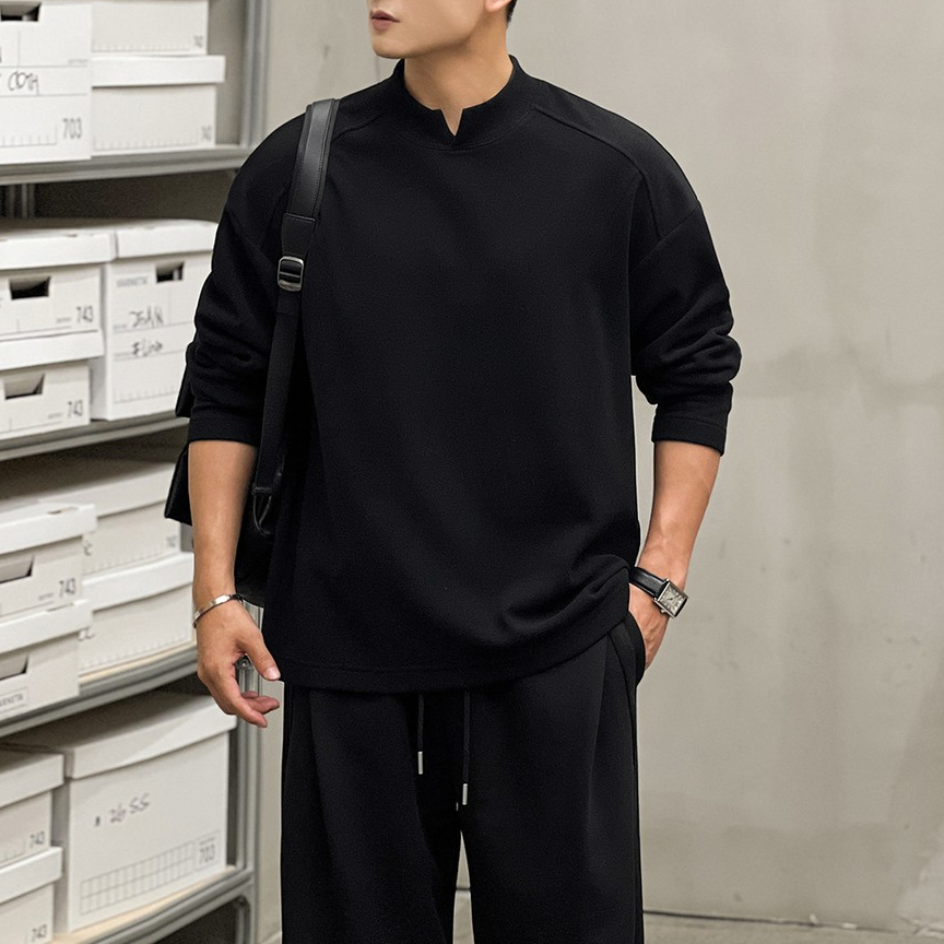 【双面德绒小V设计款】冬季保暖显肩宽长袖男内搭打底