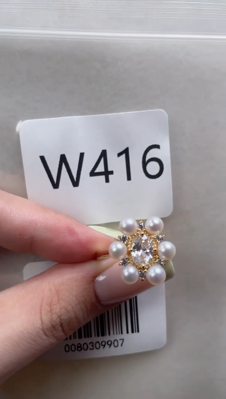 银S925镶嵌淡水珍珠戒指W416