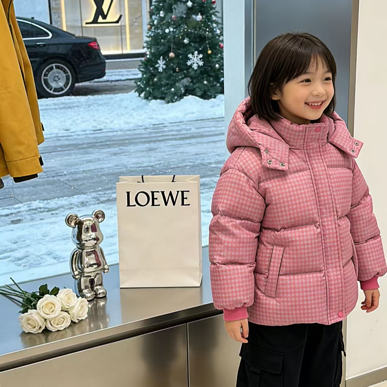 童装女童格子棉服连帽棉袄外套女加绒加厚款休闲女宝童中大童棉衣