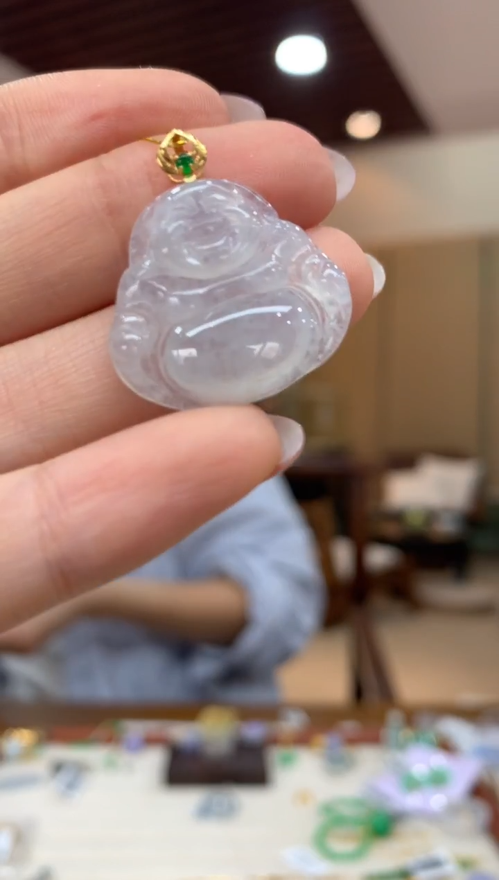 吊坠(不含链)18K金镶嵌翡翠佛公