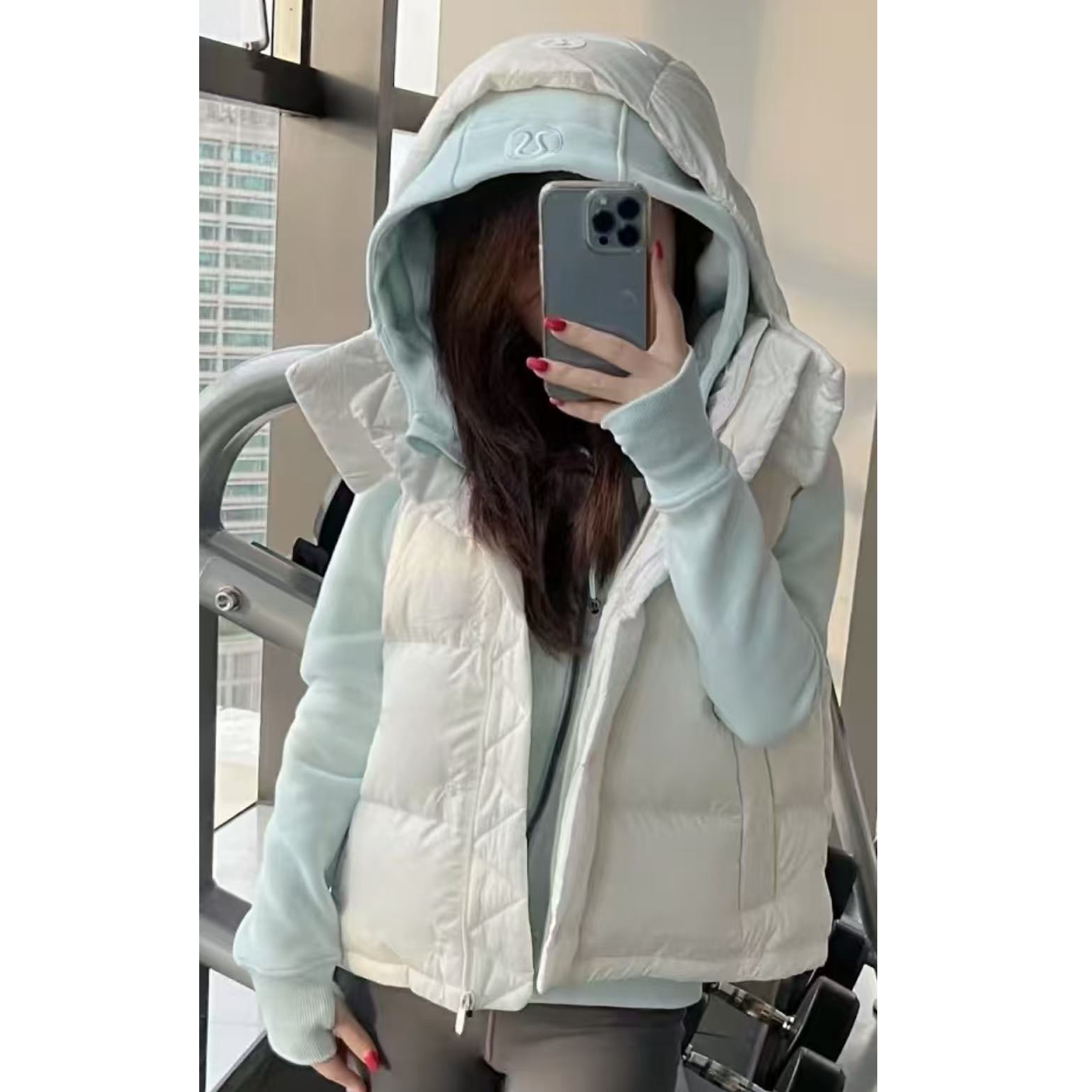 lululemon/露露乐蒙Wunder Puff系列白色连帽拉链立领羽绒马甲
