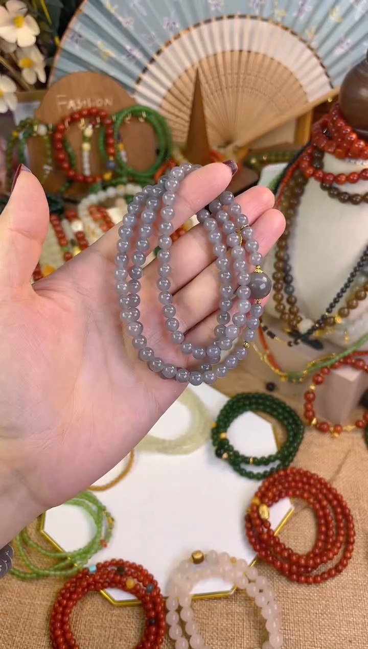 【闪购商品】和田玉三圈18K金镶嵌烟紫