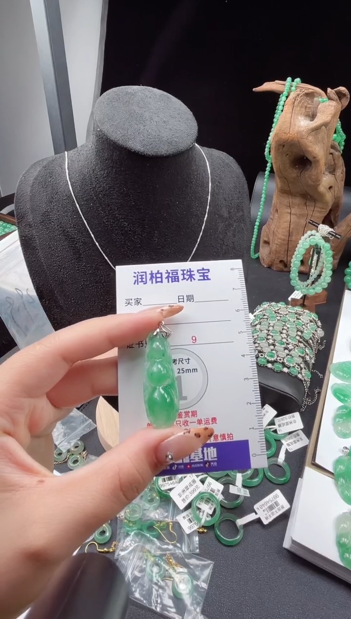 吊坠(不含链)未镶嵌石英质玉（非洲翠）豆子 17.503
