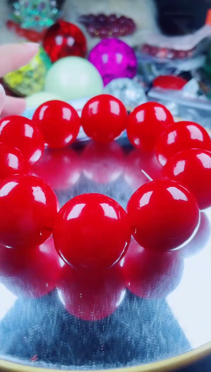 硅化珊瑚（珊瑚玉）手串未镶嵌红珊手串卡30