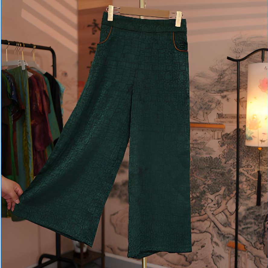 新款高货龟裂纹金边阔腿裤