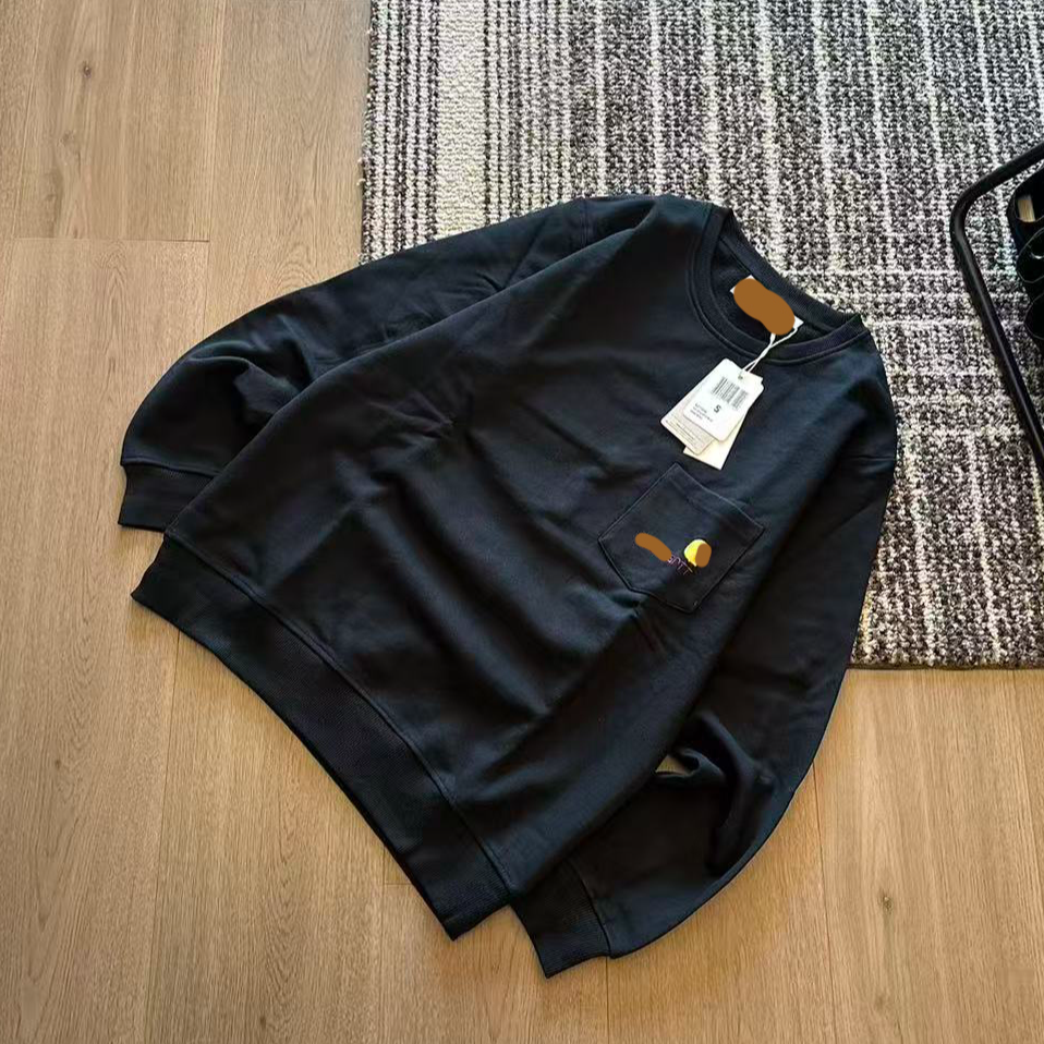 cht圆领黑色卫衣小码无帽春秋刺绣秋冬常规款保暖纯色兜休闲男士