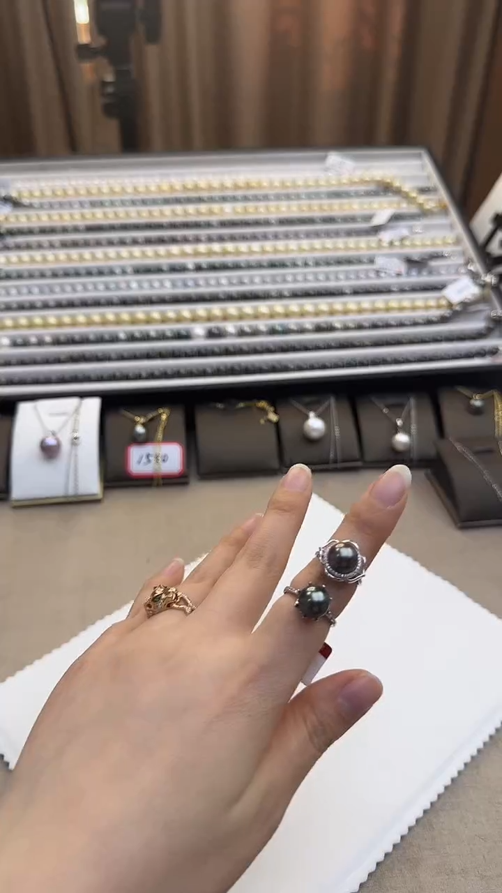 银S925镶嵌戒圈海水珍珠大溪地戒指 20-1