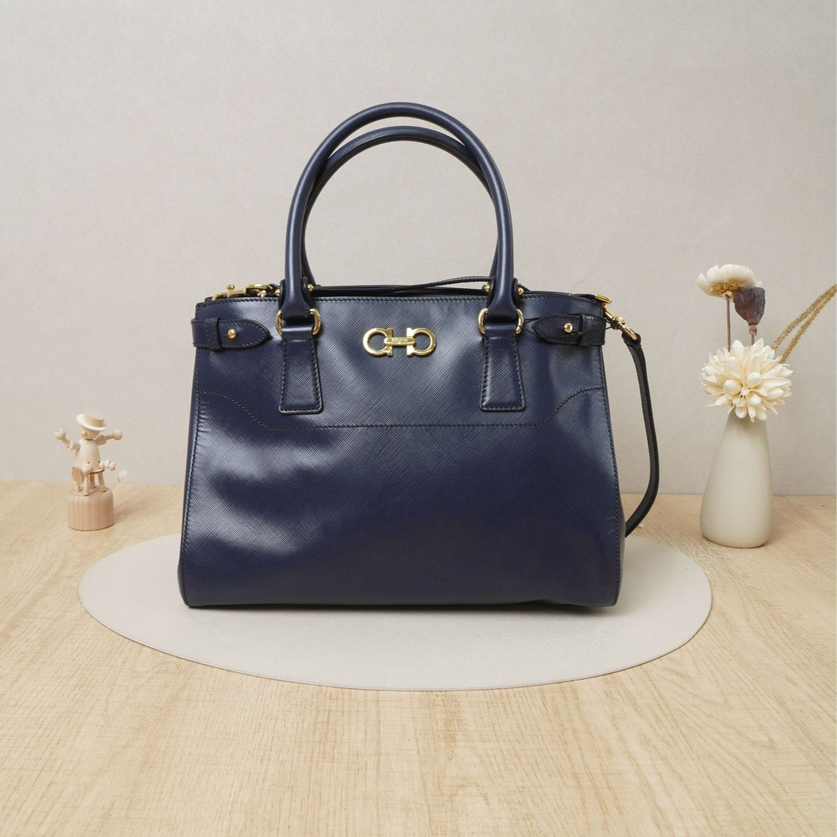 95新 FERRAGAMO/菲拉格慕 托特蓝色/肩带DS030508