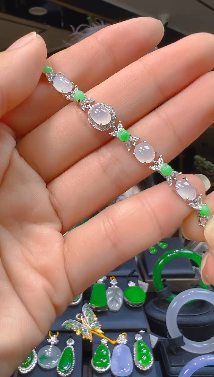 银S925镶嵌手链翡翠067(多样性发货发其一)