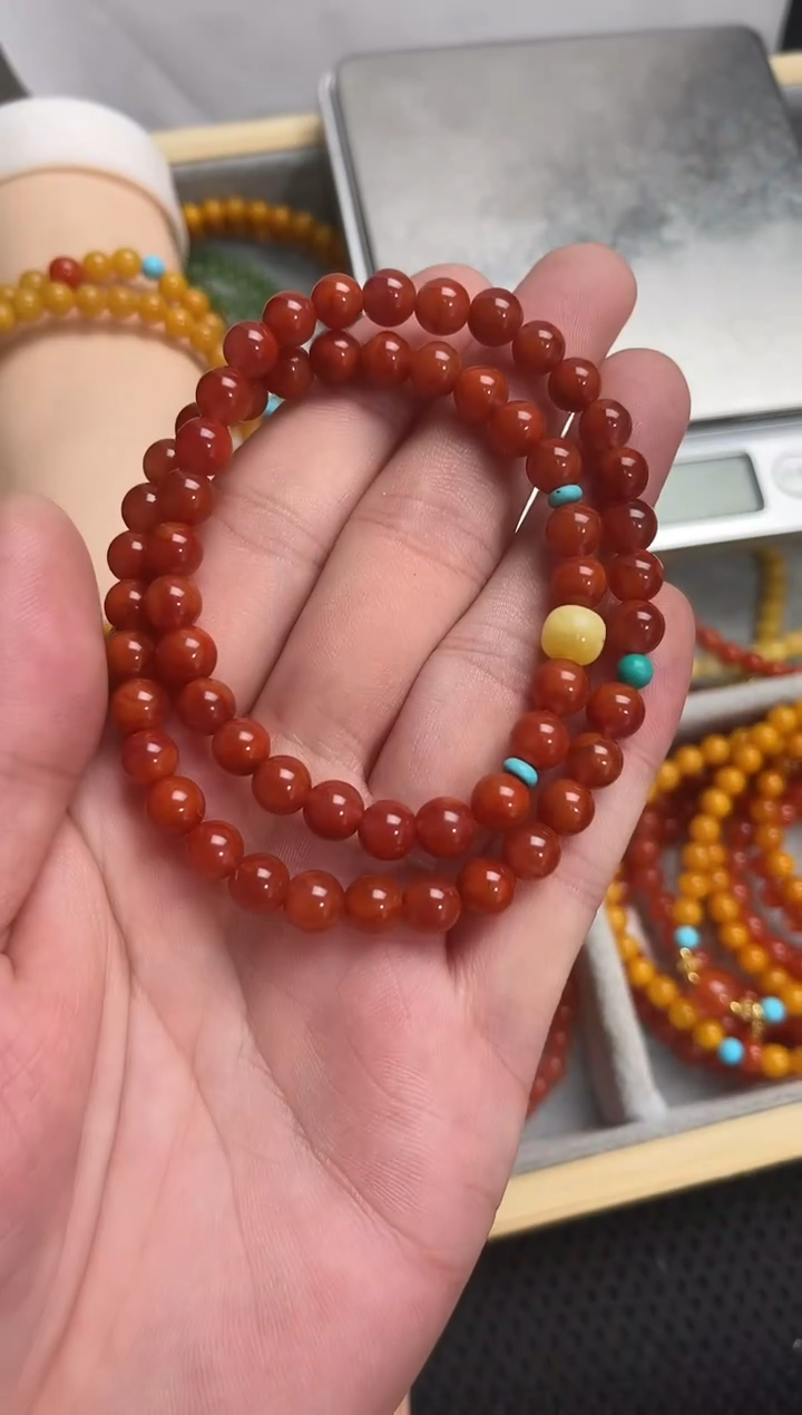手串未镶嵌南红玛瑙火焰红双圈手串QF-B79（多样性发一）