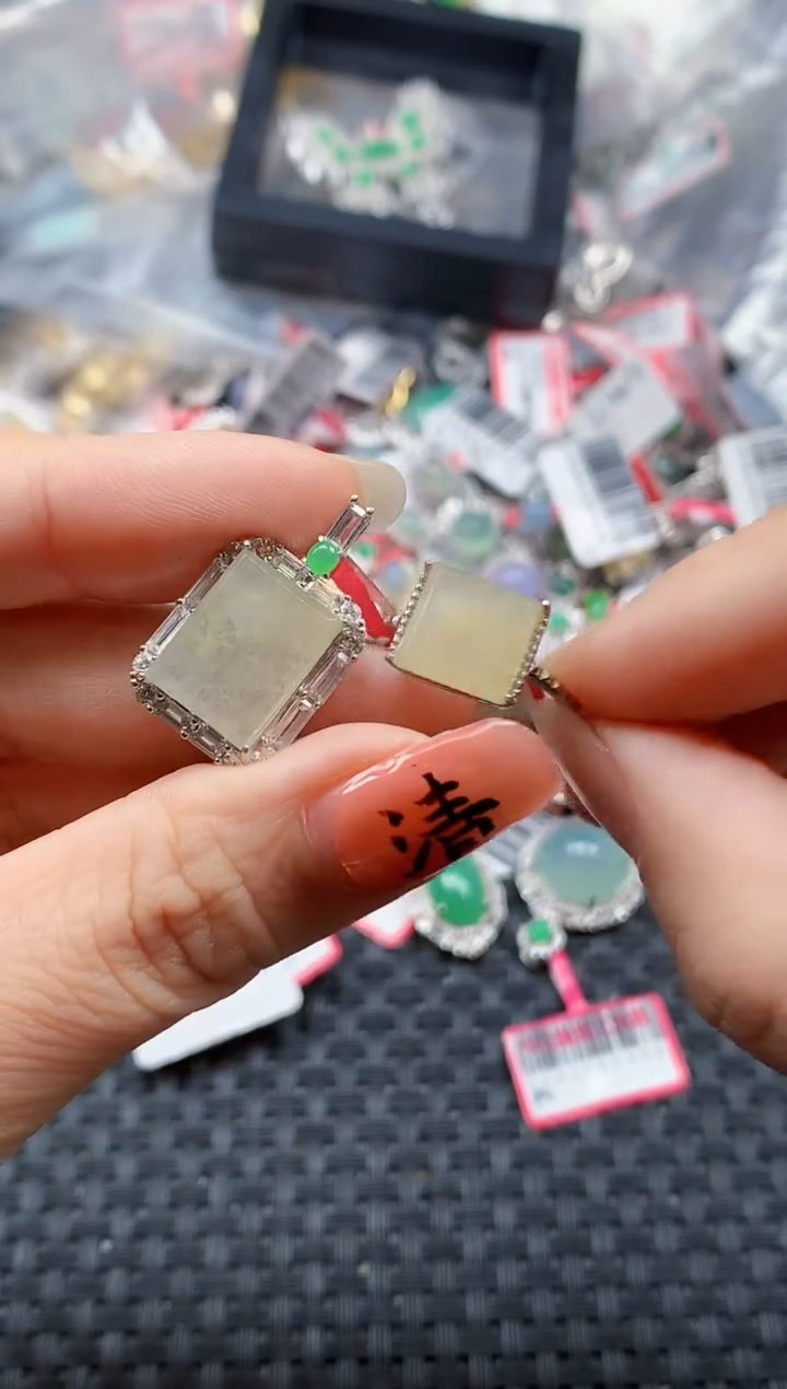 银S925镶嵌戒指翡翠天然A货缅甸翡翠