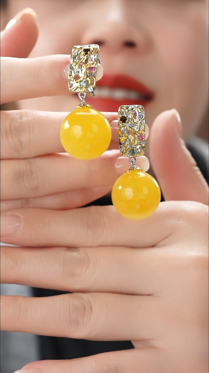 琥珀颈饰未镶嵌精品蜜蜡耳饰