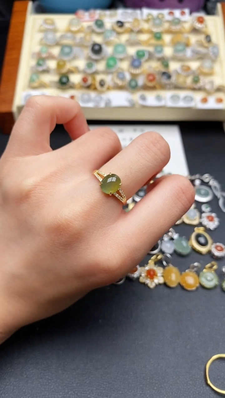 翡翠银S925镶嵌戒指222222222+5