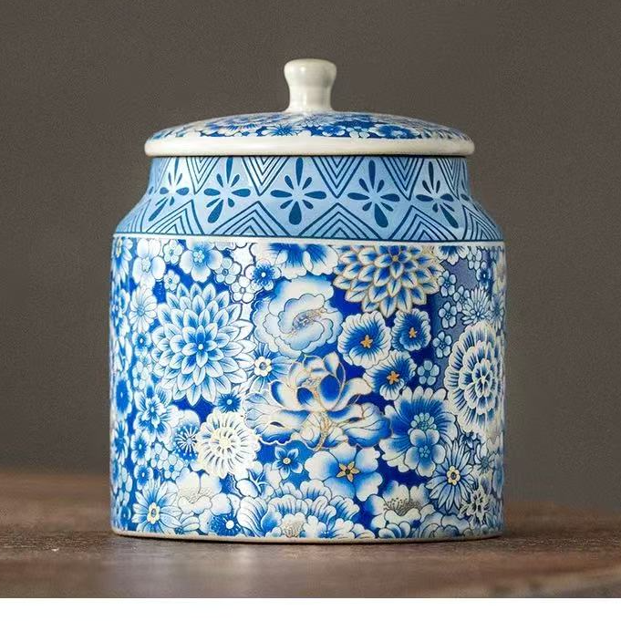 「云栖茶具」青花满工茶叶罐密封存储罐家用G079