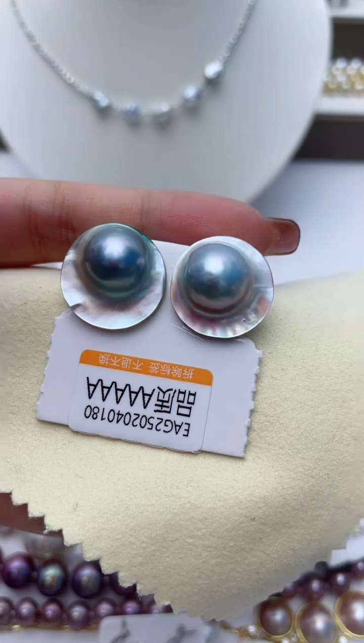 【闪购商品】拼合珍珠（马贝珠）耳饰银S925镶嵌W27