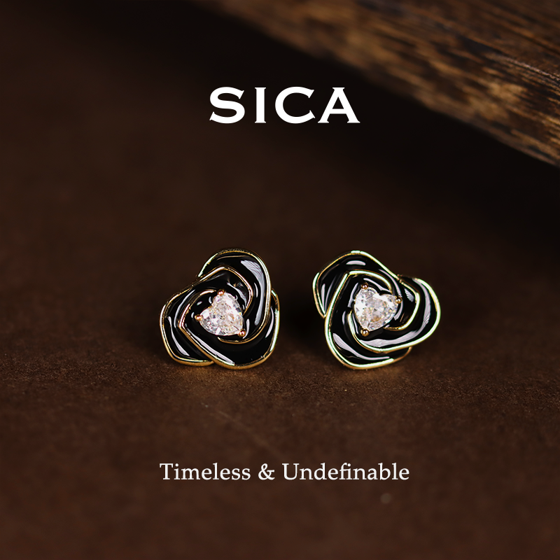 纯铜锆石耳饰 山茶花耳钉2025新款爆款饰品礼物女EH470【山茶始开】