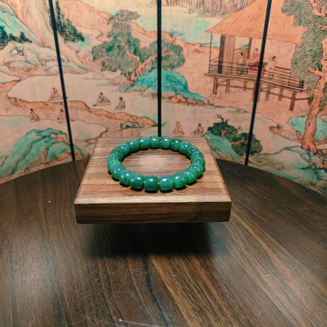 Z和田玉碧玉桶珠手串（卡10）0327