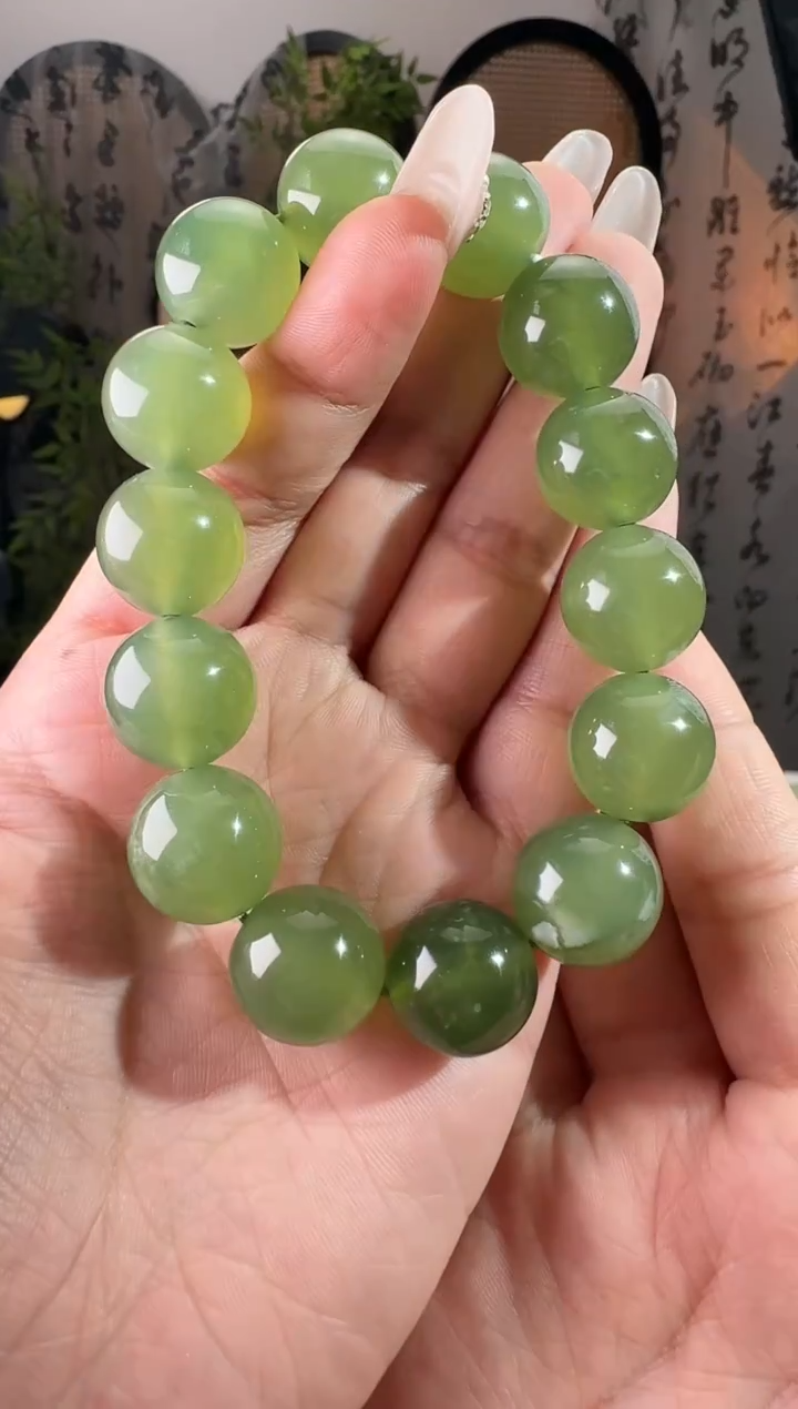 未镶嵌岫玉手串岫玉180手串  15mm+