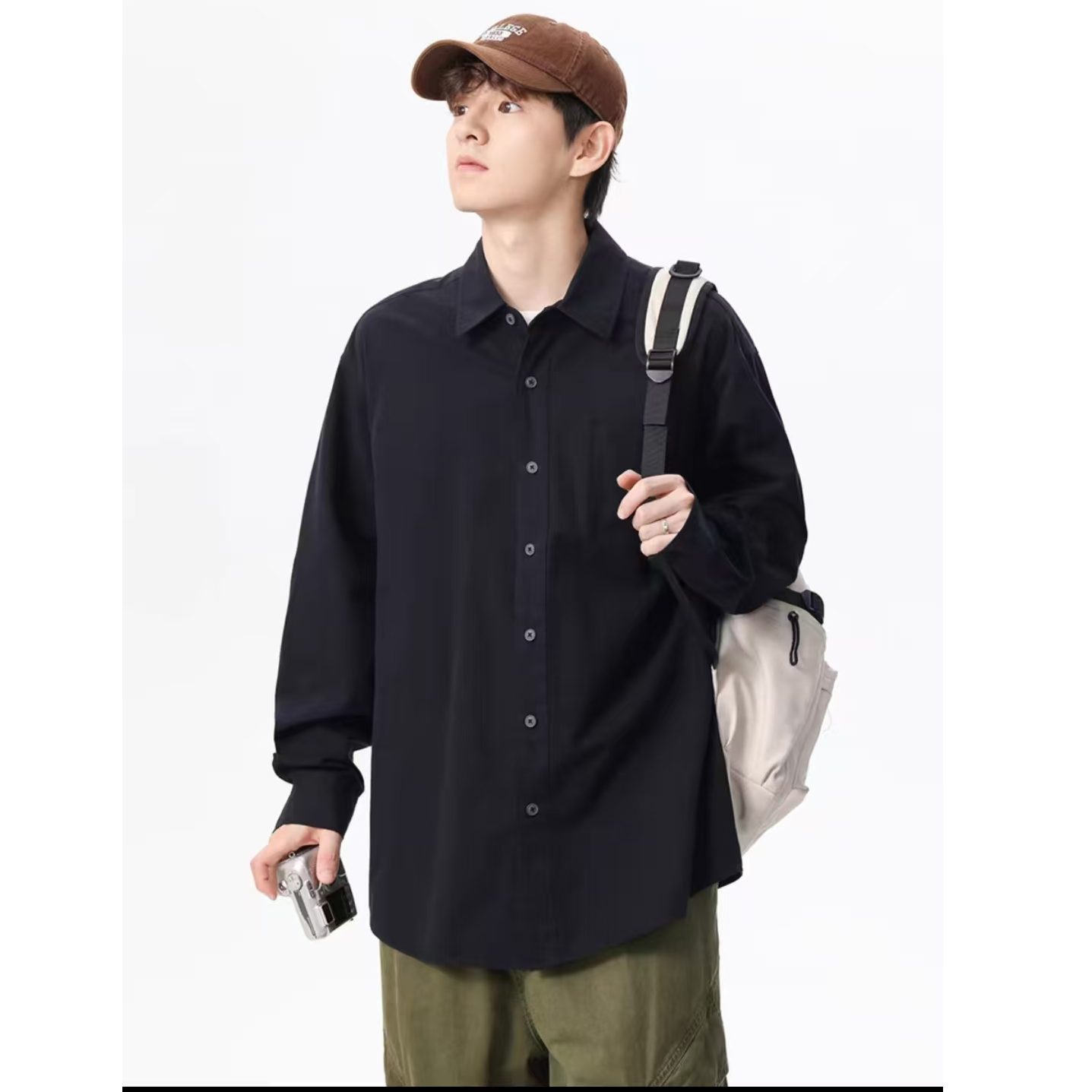 8154-男女同款（黑色）全棉衬衫