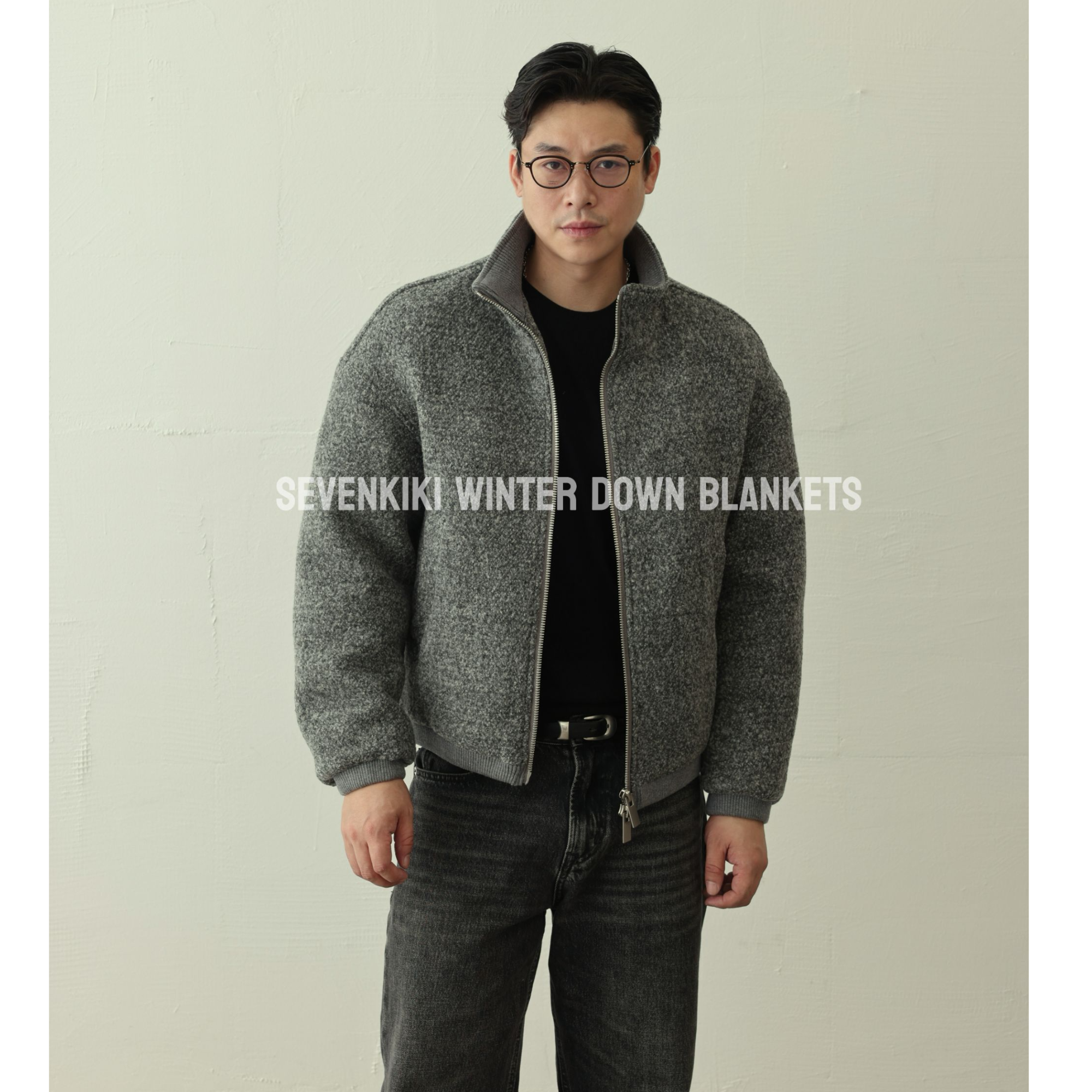 SEVENKIKI AW 100%绵羊毛毛圈双开拉链短90白鹅绒服夹克85218