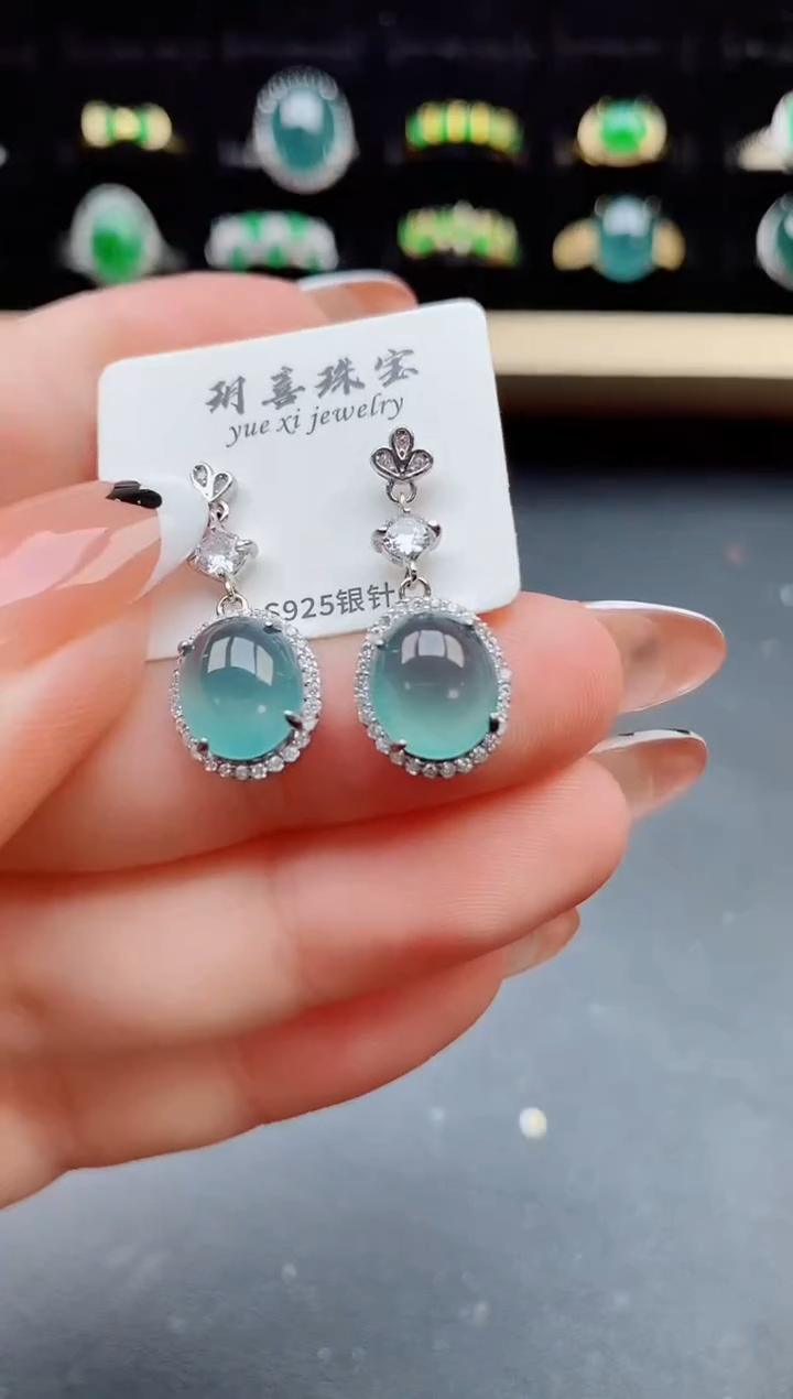 【闪购商品】翡翠耳饰银S925镶嵌85050