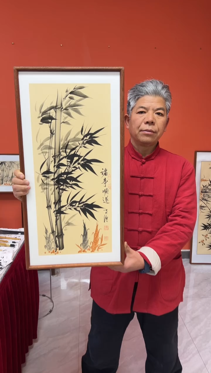 书法张富民手绘作品/诸事顺遂//古宣（乌檀木外框）36*69cm左右