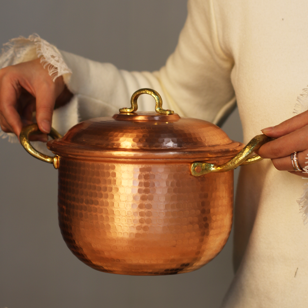 汤桶紫铜手工加厚圆形带盖汤锅燃气炖锅电磁炉商用炖煮