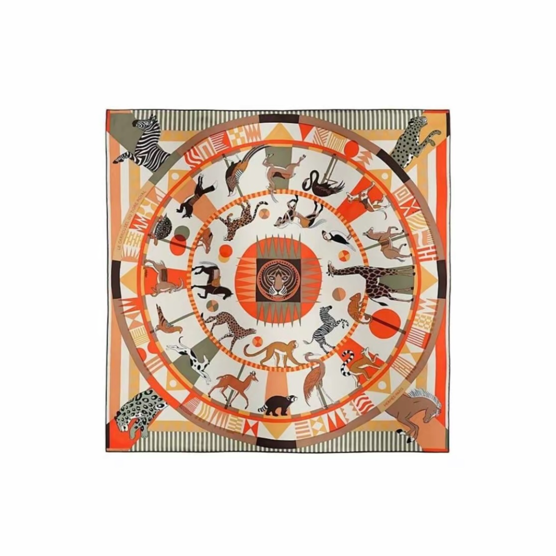 未使用 Hermes/爱马仕 花花特价“王者之虎的旋转木马” 90方巾