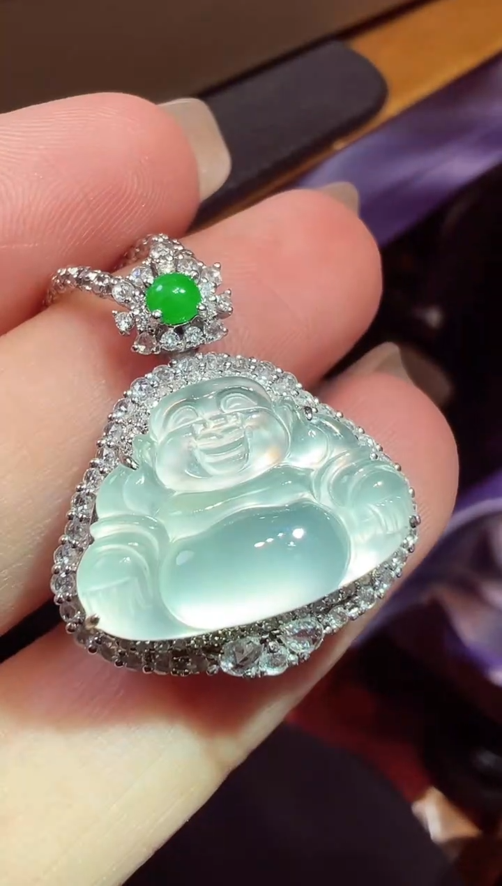 翡翠18K金镶嵌吊坠(不含链)佛公