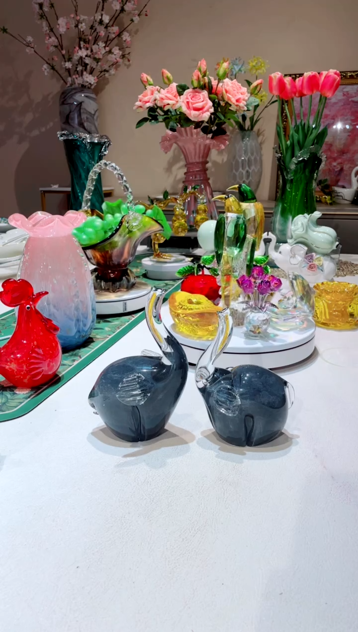 【闪购商品】琉璃手工艺品蓝色大象一对