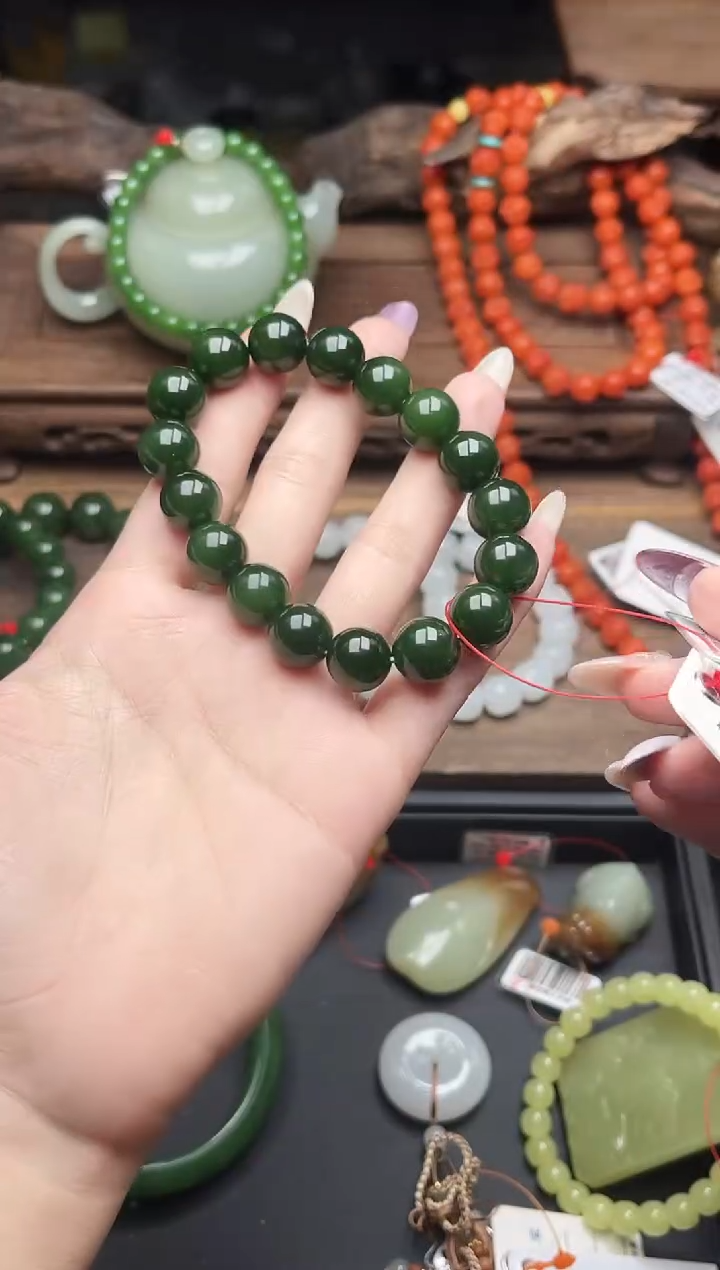 未镶嵌手串和田玉卡12俄七碧玉 圆珠9015944