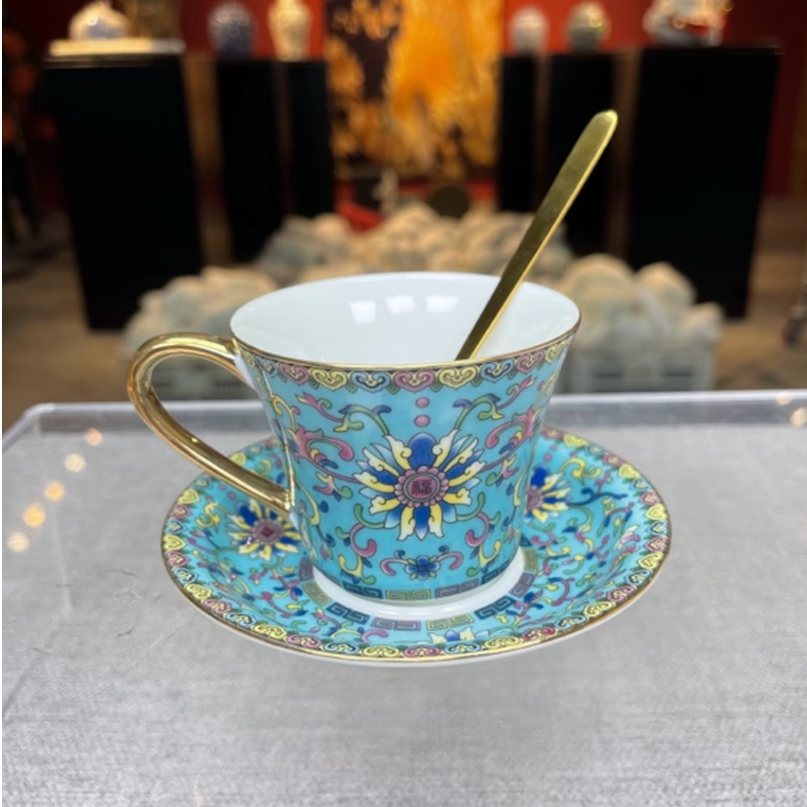 茗香瓷器 珐琅彩天蓝咖啡杯家用自用款5686（直播专享）