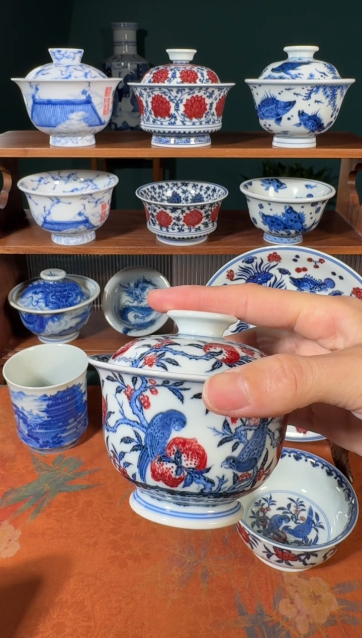 【闪购商品】杯永明尚玩鹦鹉寿桃盖碗