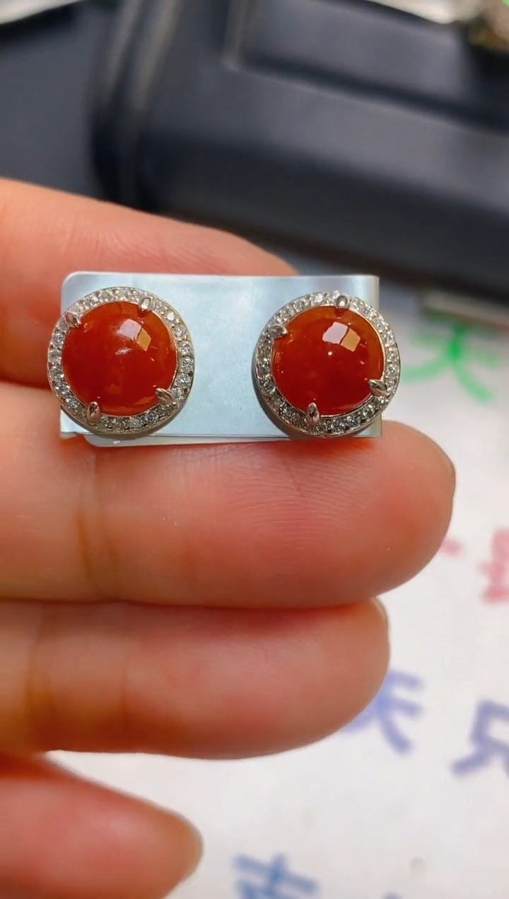 【闪购商品】翡翠耳饰银S925镶嵌天然A货翡翠1