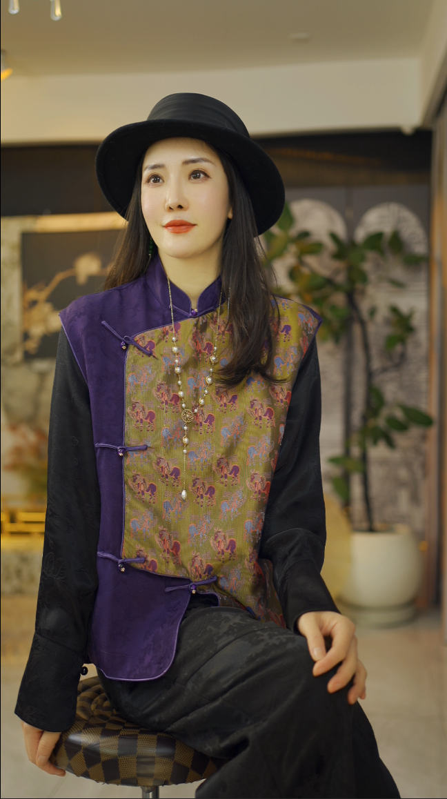 （如今）国风短袖老钱风复古提花上衣马甲