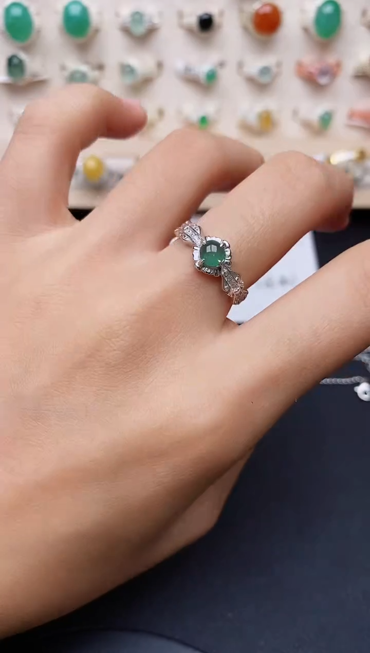 【闪购商品】翡翠戒指银S925镶嵌缅甸翡翠