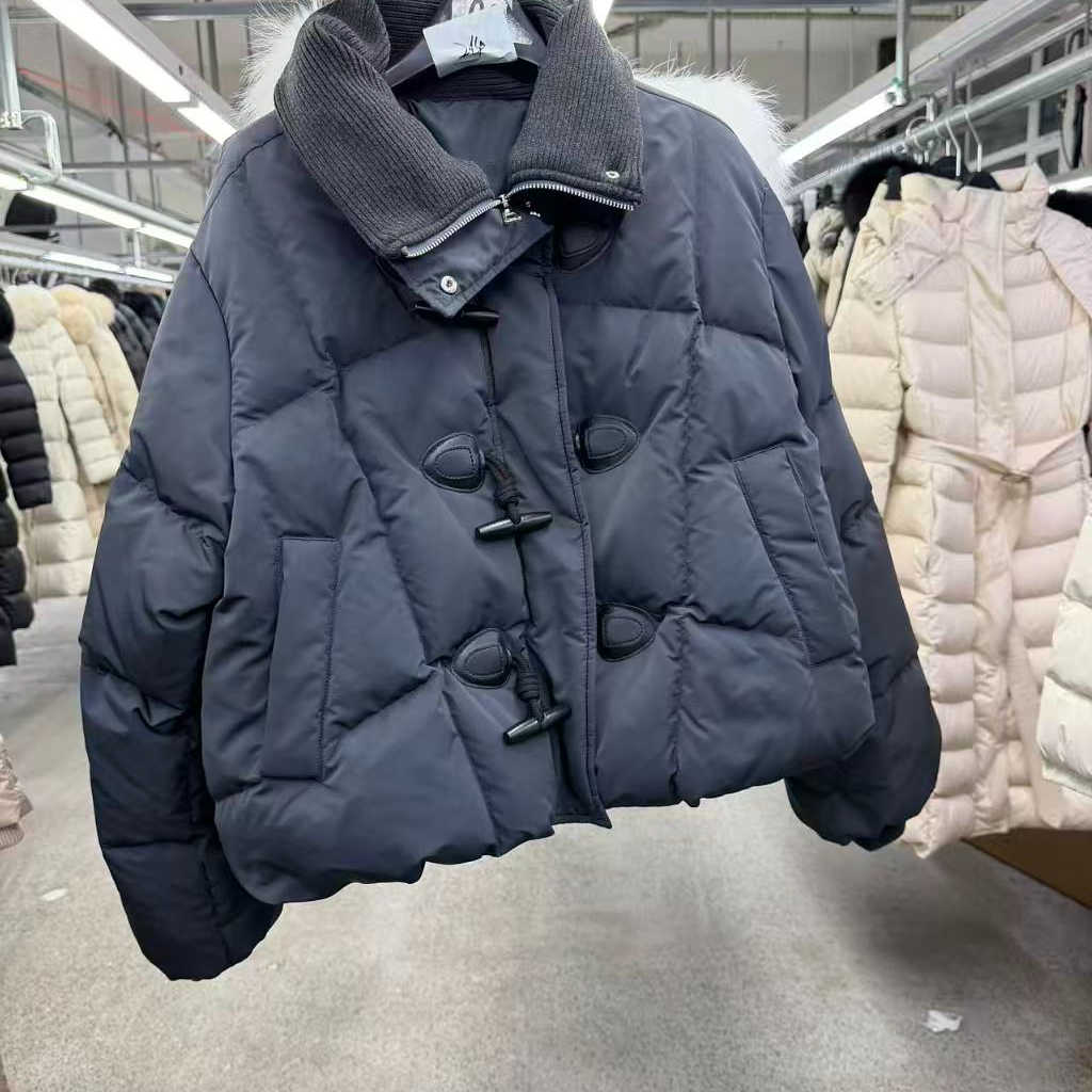 孤品7号泡泡袖极简风拉链保暖长袖蓝色休闲翻领女士