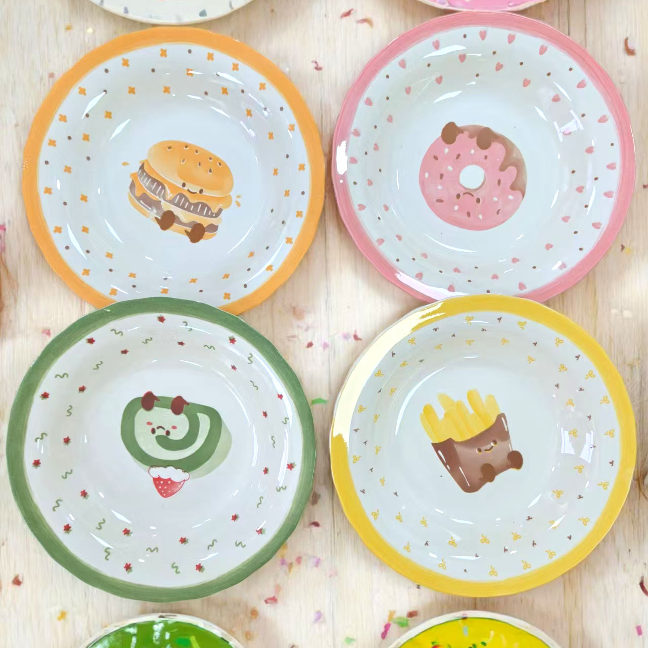  【4个装】清新风茶语甜心面包形8.5英寸圆饭盘菜盘吃饭碟