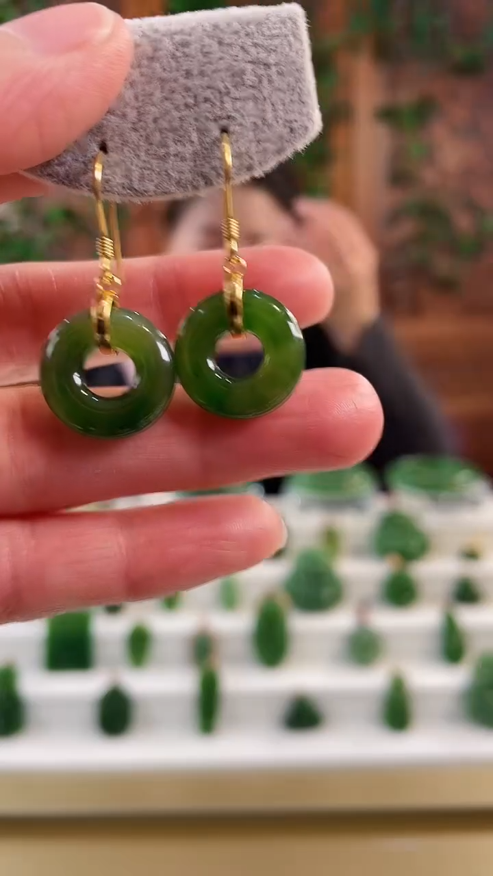 【闪购商品】和田玉耳钩银S925镶嵌金色甜甜圈