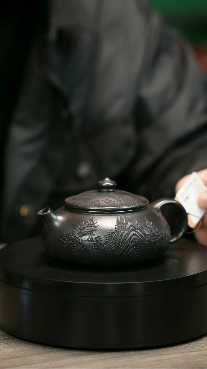 茶壶紫砂?****对H1823李传荣石黄刻绘寒江