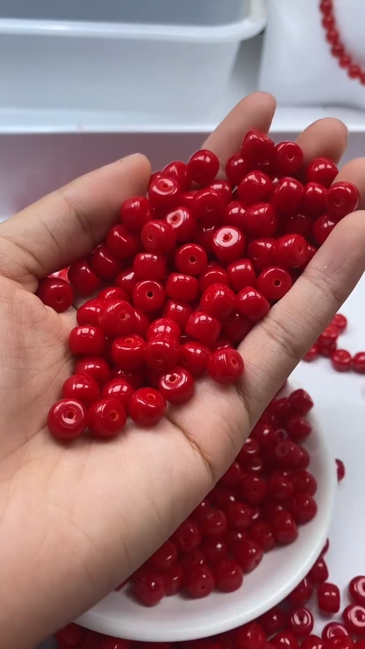 未镶嵌颈饰玛瑙/玉髓W3041-正锦红南红色老型8*6mm*15颗