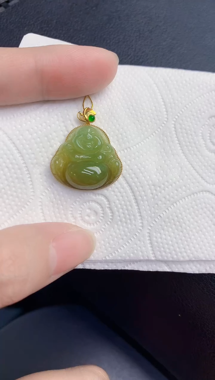 颈饰18K金镶嵌翡翠天然翡翠缅甸A货