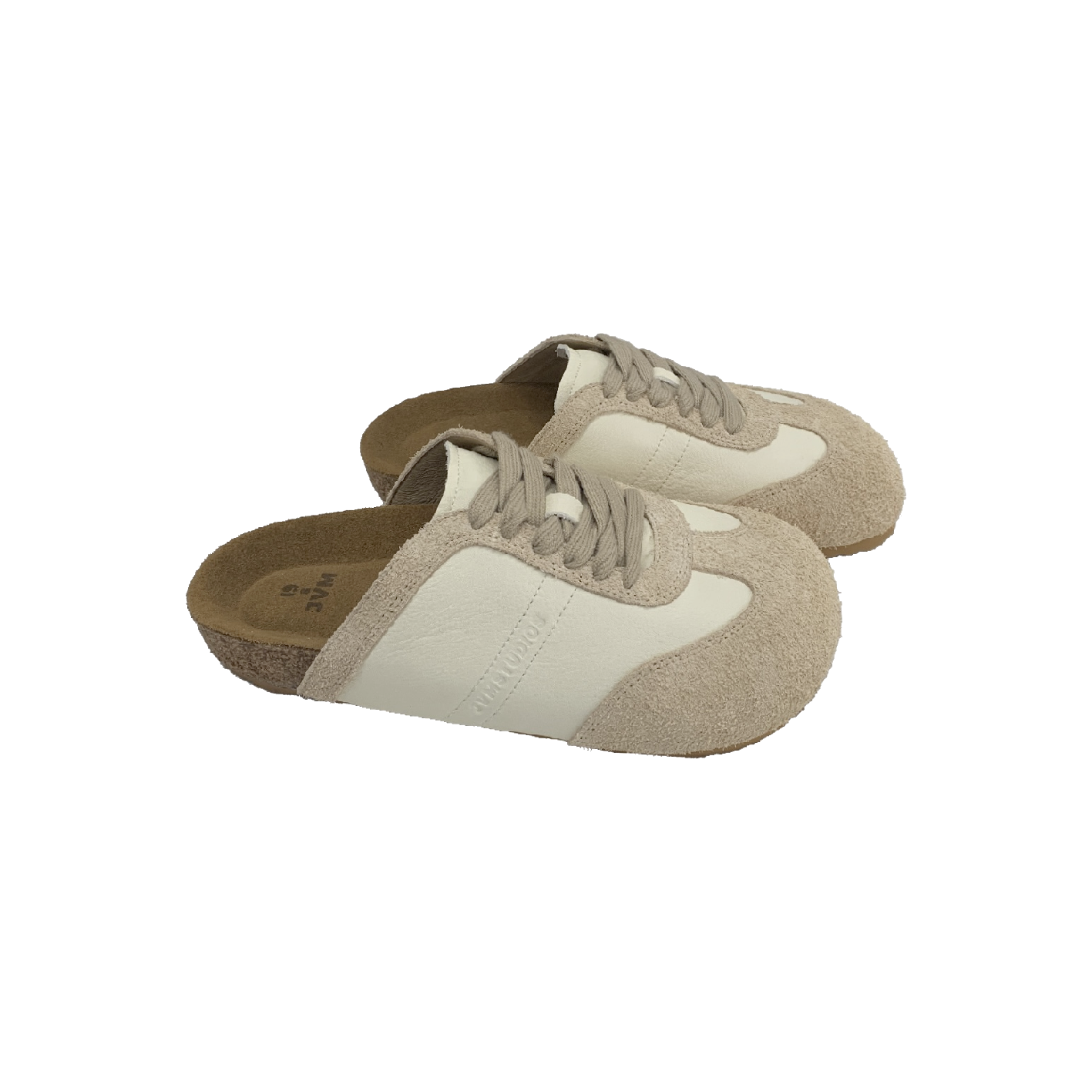  23368丑萌设计系带半拖鞋女拼色包头一脚蹬勃肯鞋