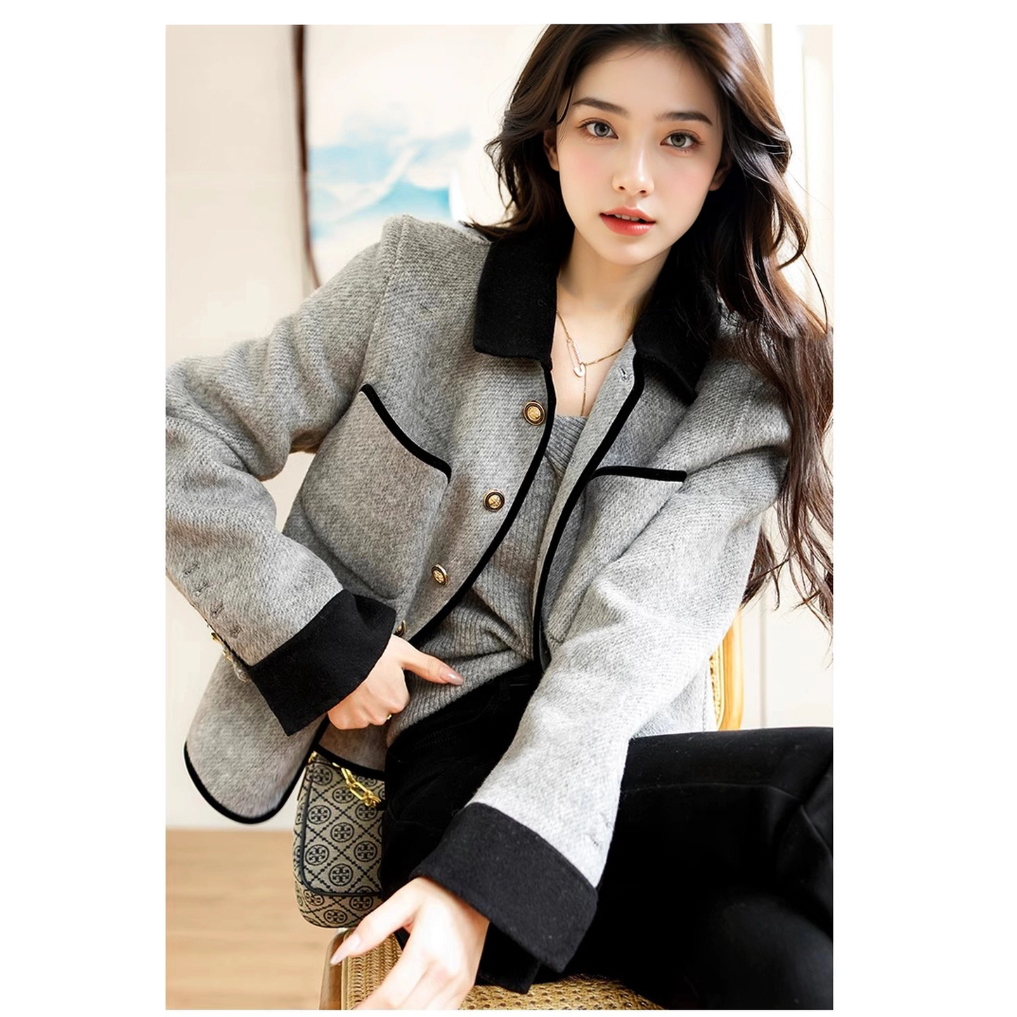 【波拉米拉专属】航邦祺小香风短款斜纹双面呢羊毛外套BQY2505024