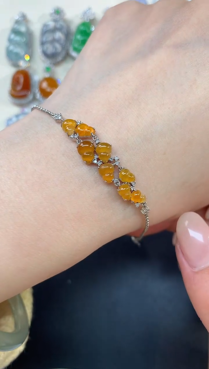 【闪购商品】翡翠手链18K金镶嵌A72|3800