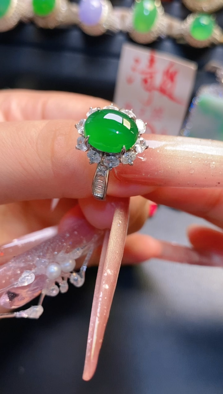 银S925镶嵌戒指翡翠天然
