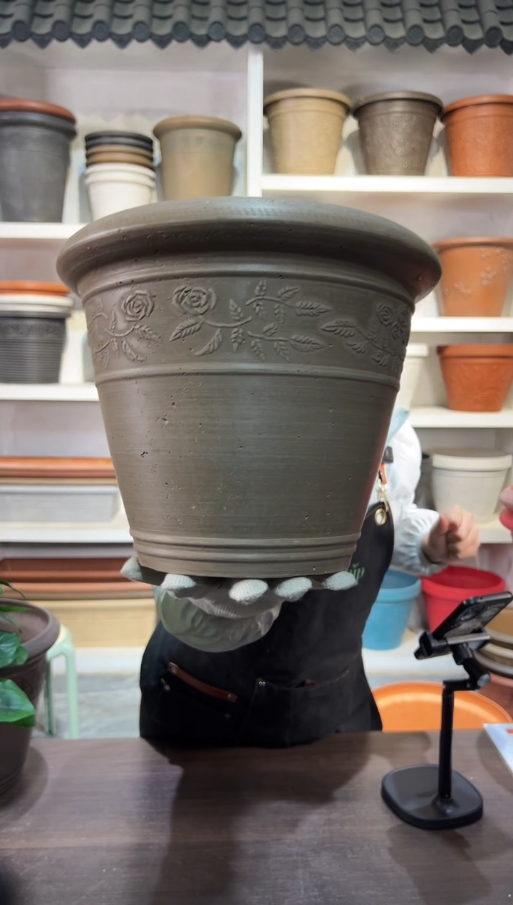 30*24.5/MC30/棕灰色/浮雕花盆外贸尾单