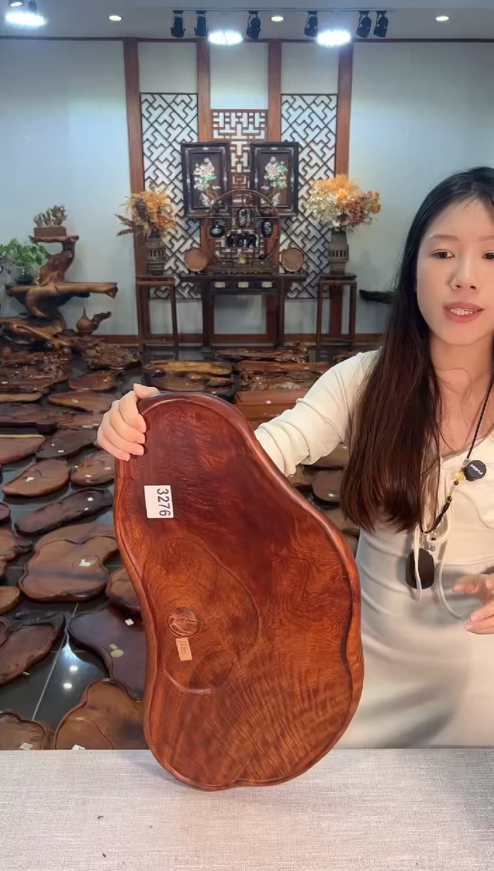 【闪购商品】大果紫檀（缅甸花梨）茶盘3276