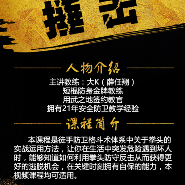 徒手防卫格斗术——捶击（线上视频非实物，在线观看）