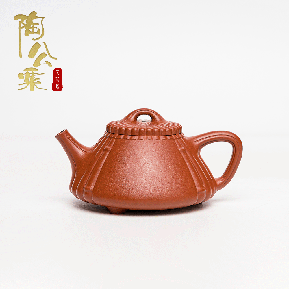 陶公粟原矿小煤窑朱泥《筋纹石瓢》360cc陈佳欢手制精美紫砂壶